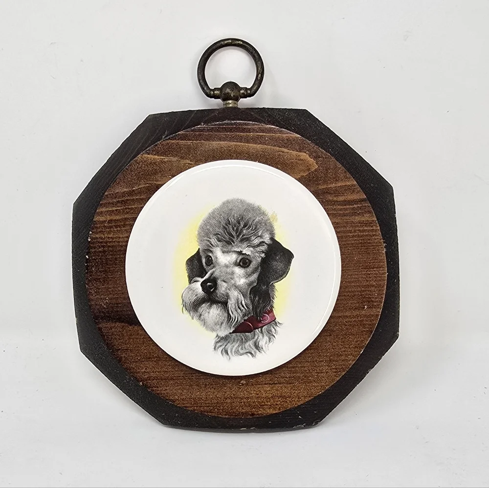 Vtg Jerry Schultz hand crafted pine poodle dog pet portrait‎ wall art farm